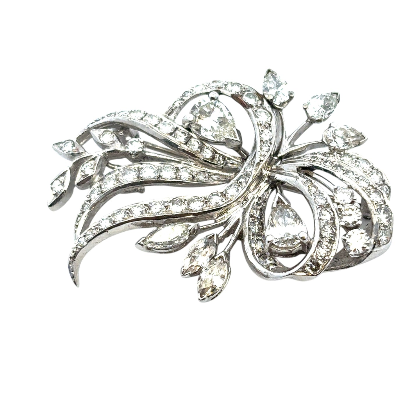 Vintage 14k White Gold Natural 7.0ctw Diamond Brooch Pin
