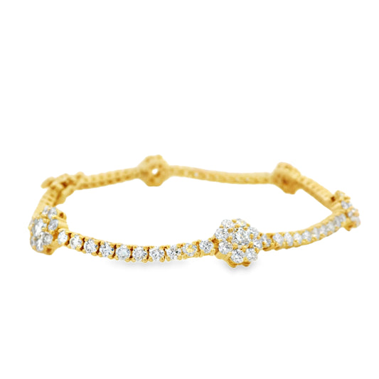 14k Yellow Gold 4.10ctw Round Diamond and 0.75ctw Diamond Flower Tennis Bracelet