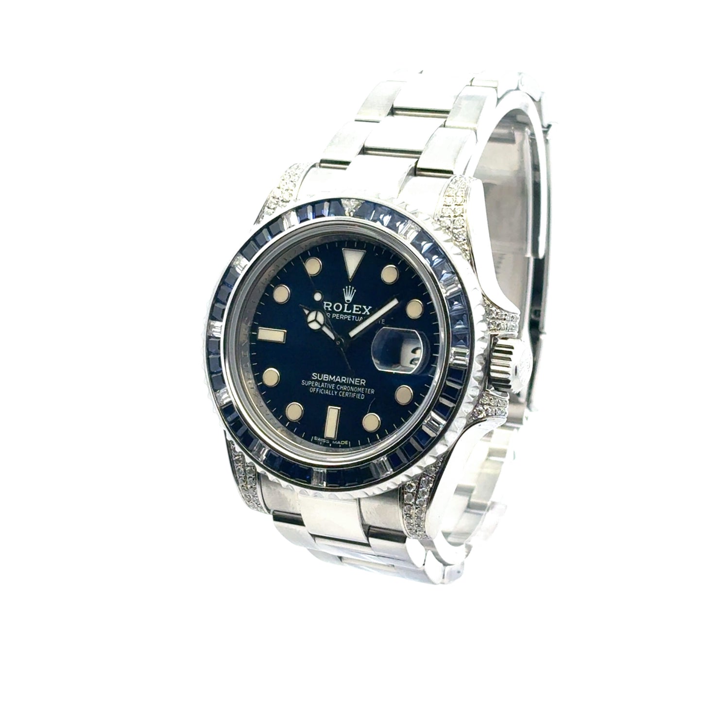 Rolex 116610 Submariner Watch with Aftermarket Blue Sapphires & Diamonds
