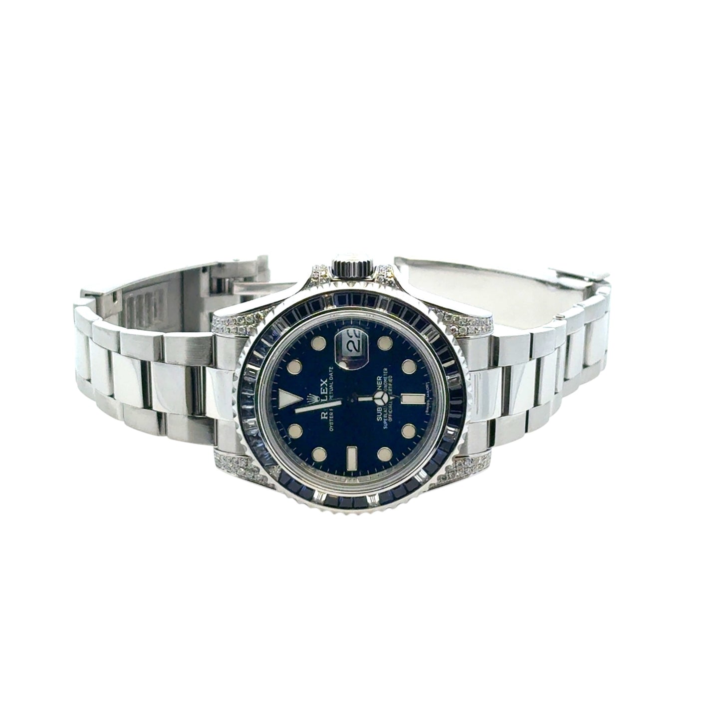 Rolex 116610 Submariner Watch with Aftermarket Blue Sapphires & Diamonds