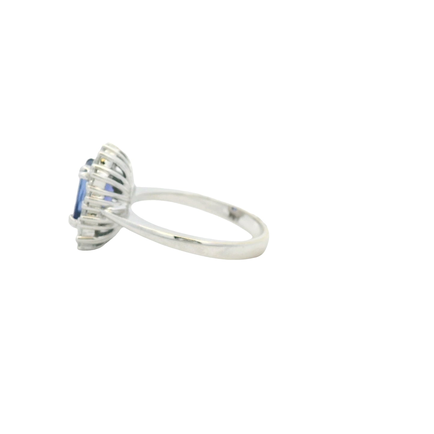 14k White Gold Emerald Cut Tanzanite and Round Diamond Ring