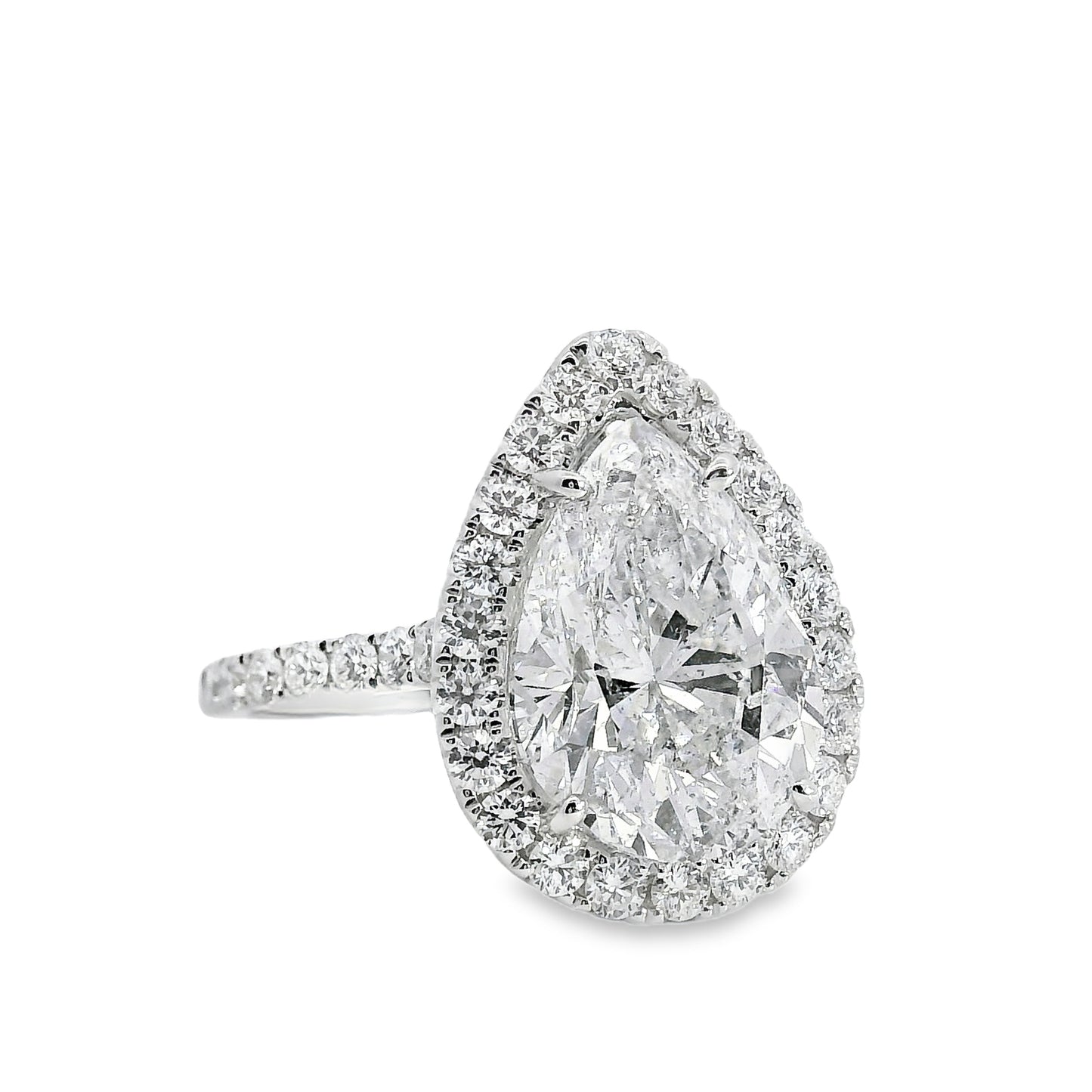 18k White Gold GIA Certified 4.02ct Pear Cut Diamond Engagement Ring