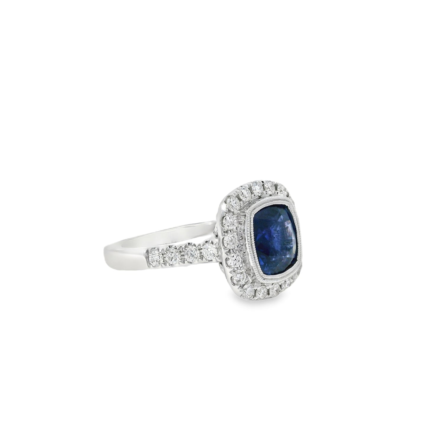 18k White Gold 6.70ct Natural GIA Certified Blue Sapphire Ring