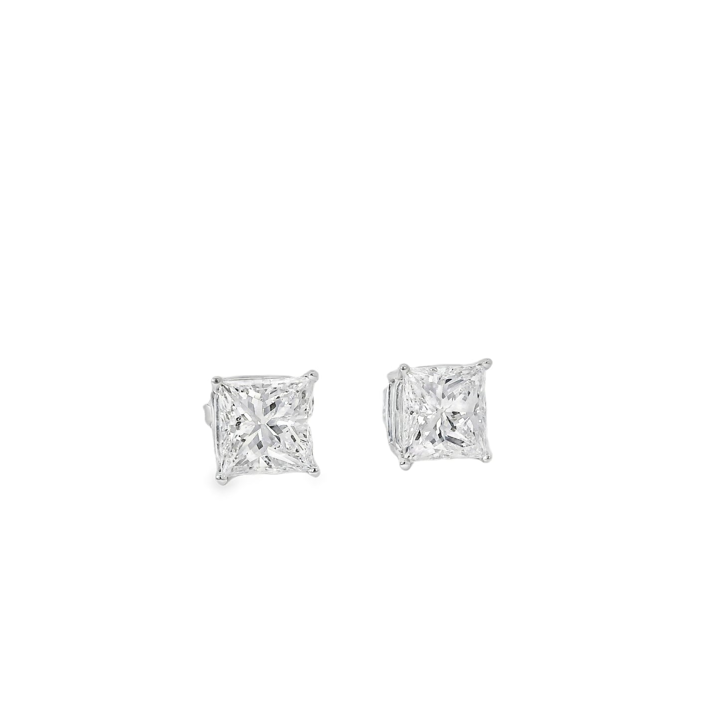 14k White Gold 4.88ctw GIA Certified Natural Princess Cut Diamond Earring Studs