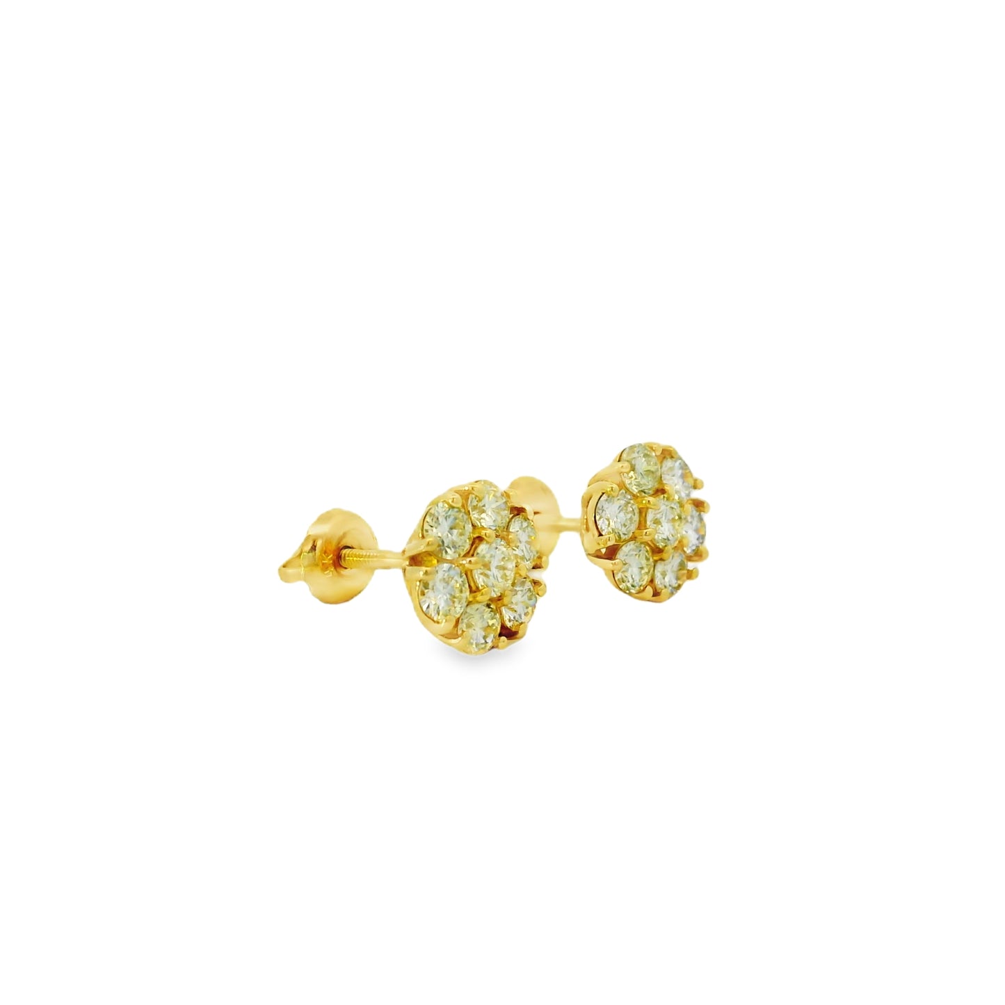 14k Yellow Gold 1.25ctw Natural Round Brilliant Diamond Cluster Earrings