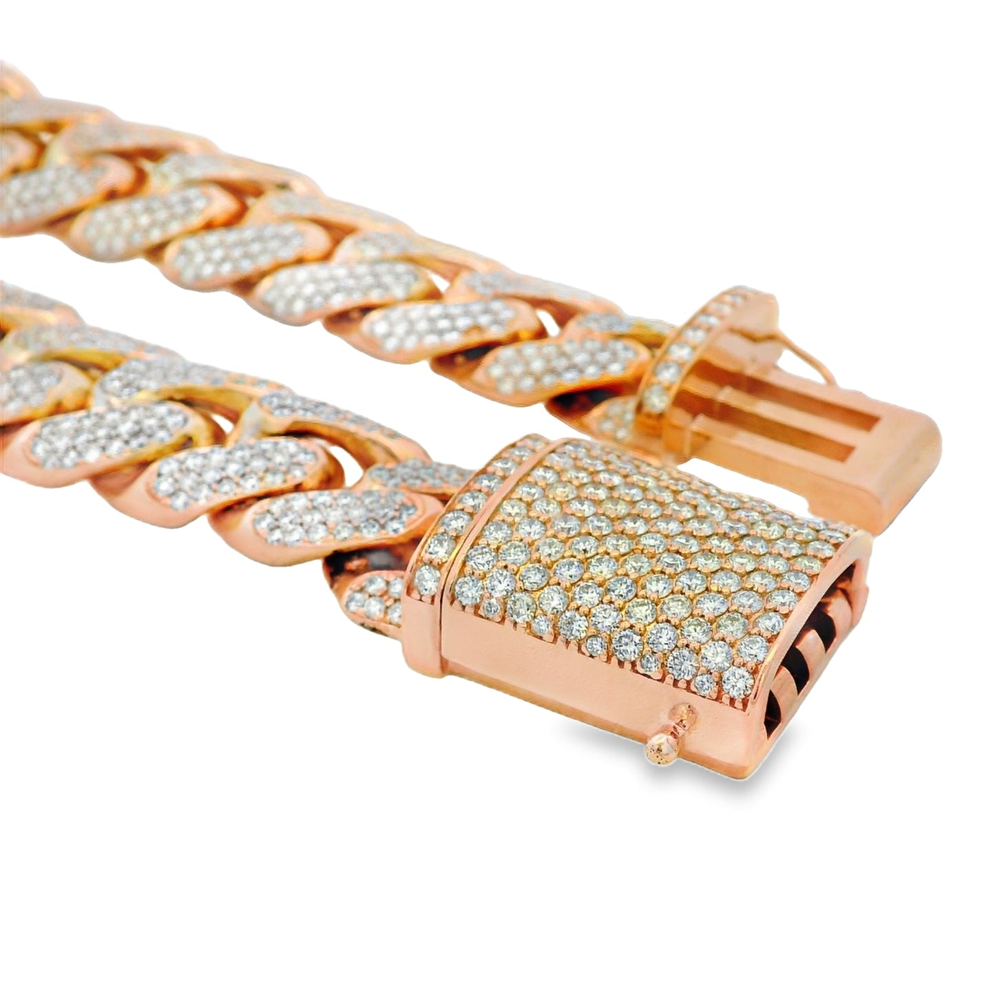 14K Rose Gold 14.80ctw Natural Round Brilliant Diamond-Set Cuban Link Chain Bracelet