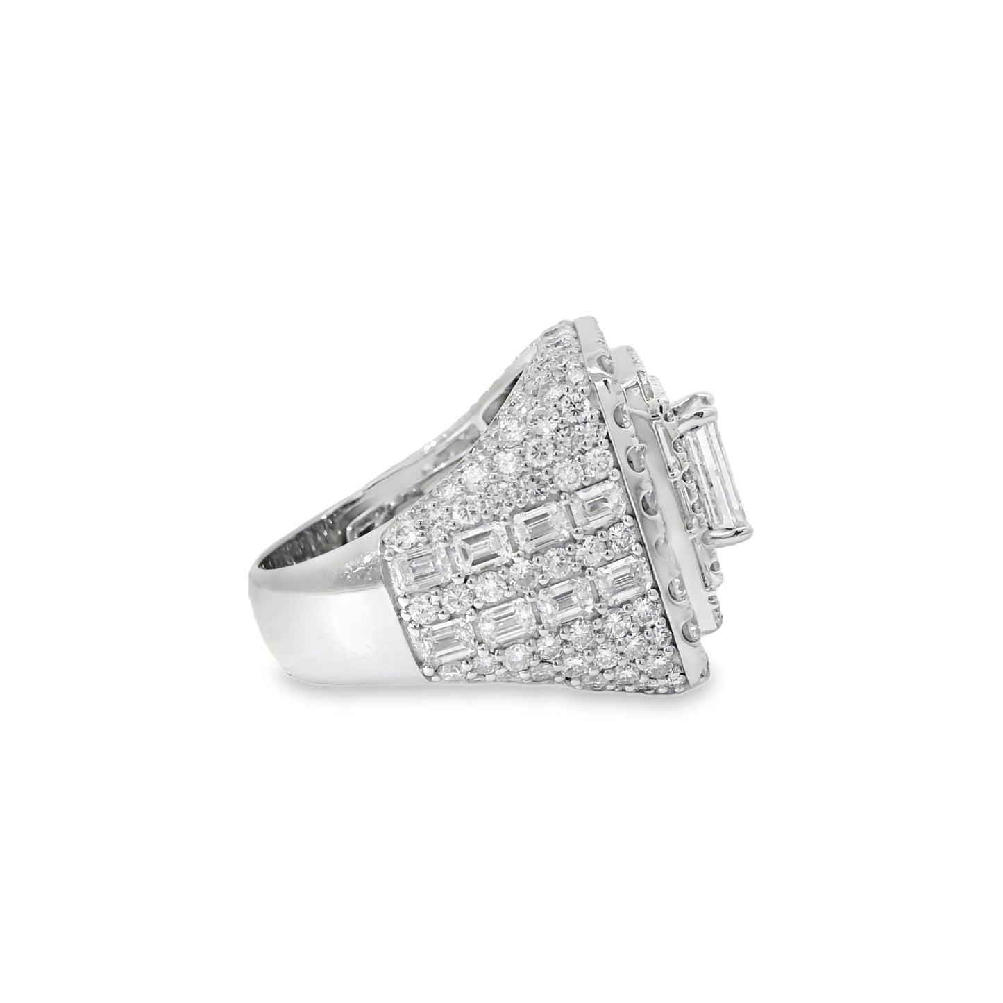 14k White Gold 2.01ctw Emerald Cut Diamond Pave Square Ring