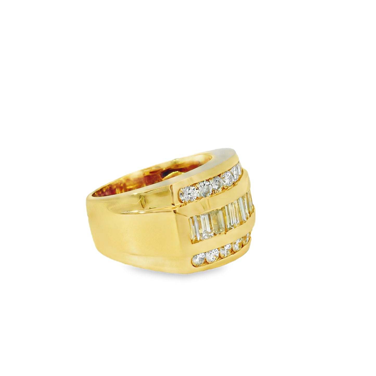 14k Yellow Gold 3.45ctw Baguette-cut and 2.25ctw Round Brilliant Diamond Ring