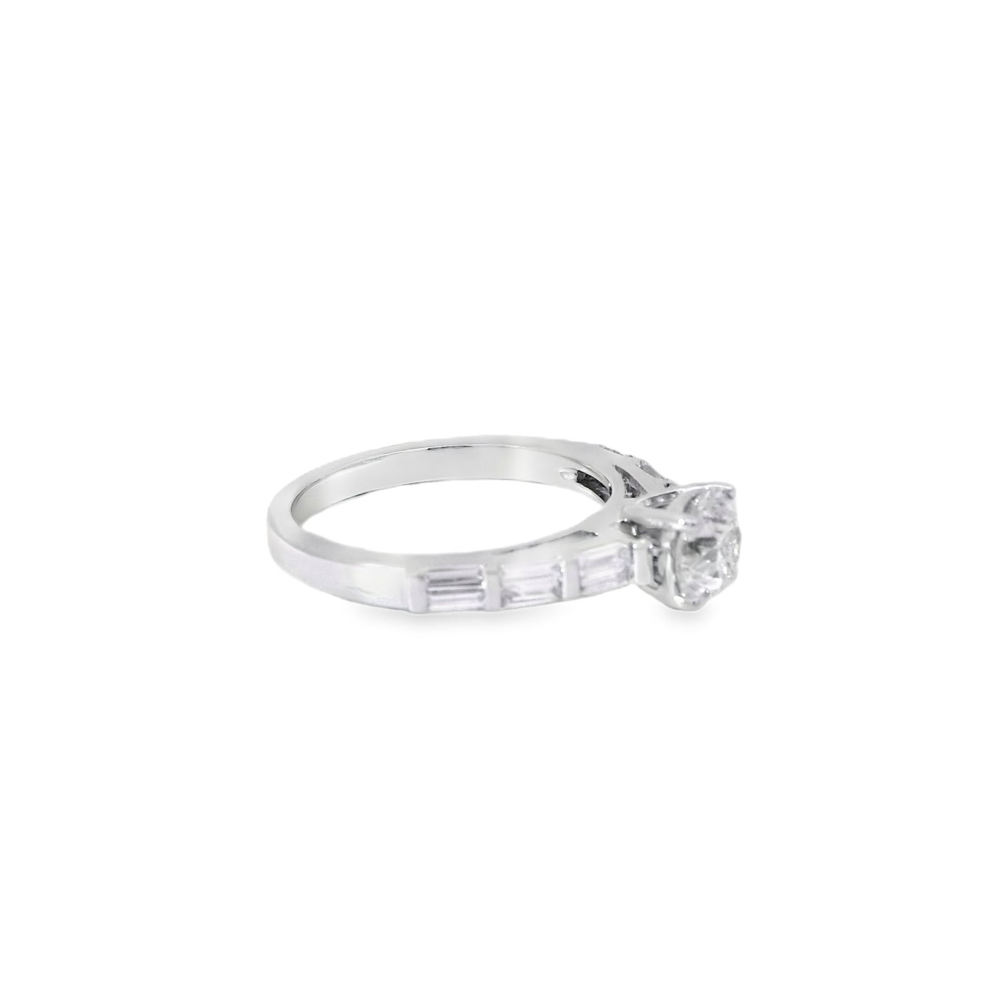 14k White gold 0.93ctw Baguette Cut accented by 1.01ctw Round Brilliant Diamond Ring