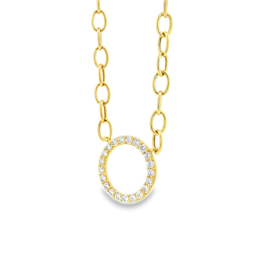 14k Yellow Gold 1.00ctw Natural Round Brilliant Diamond Circle Center Attached to a Large Oval Link Paperclip Chain
