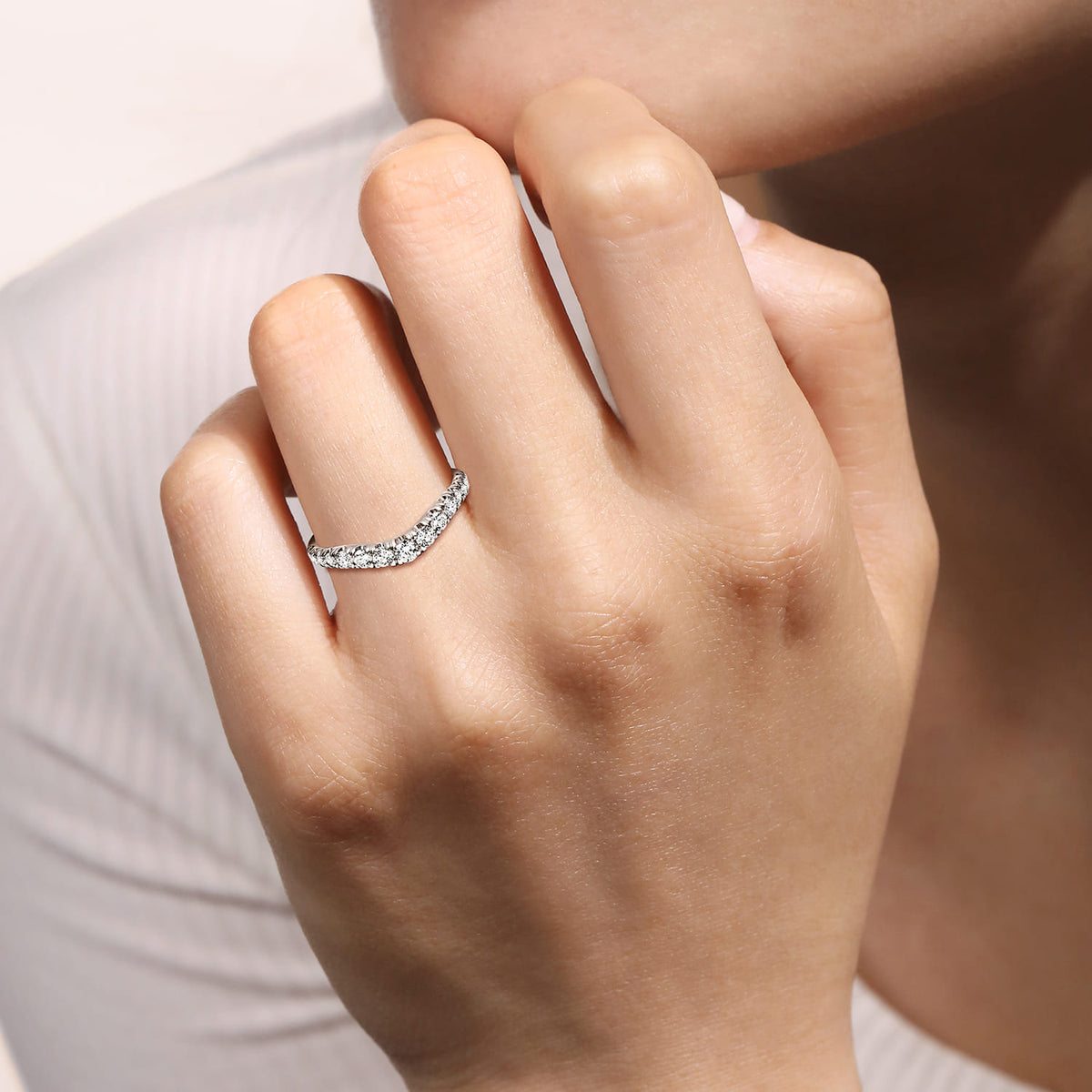 Curved Platinum French Pave Set Diamond Wedding Band — Gabriel & Co. AN10958PT4JJ