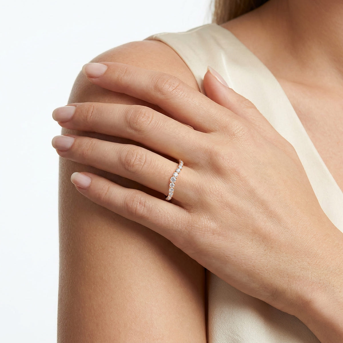 Curved-14K Rose Gold Diamond Anniversary Band — Gabriel & Co. AN10959K44JJ