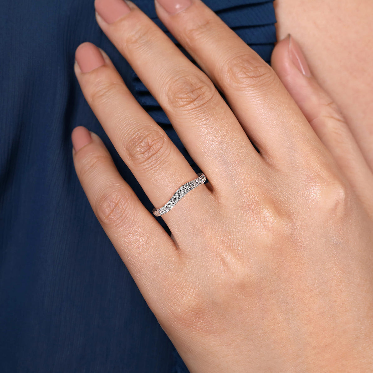 Vintage Inspired Curved Platinum Micro Pave Diamond Anniversary Band — Gabriel & Co. AN10966PT4JJ