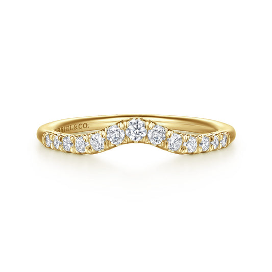 Curved 14K Yellow Gold French Pavé Diamond Wedding Band — Gabriel & Co. AN10974Y44JJ