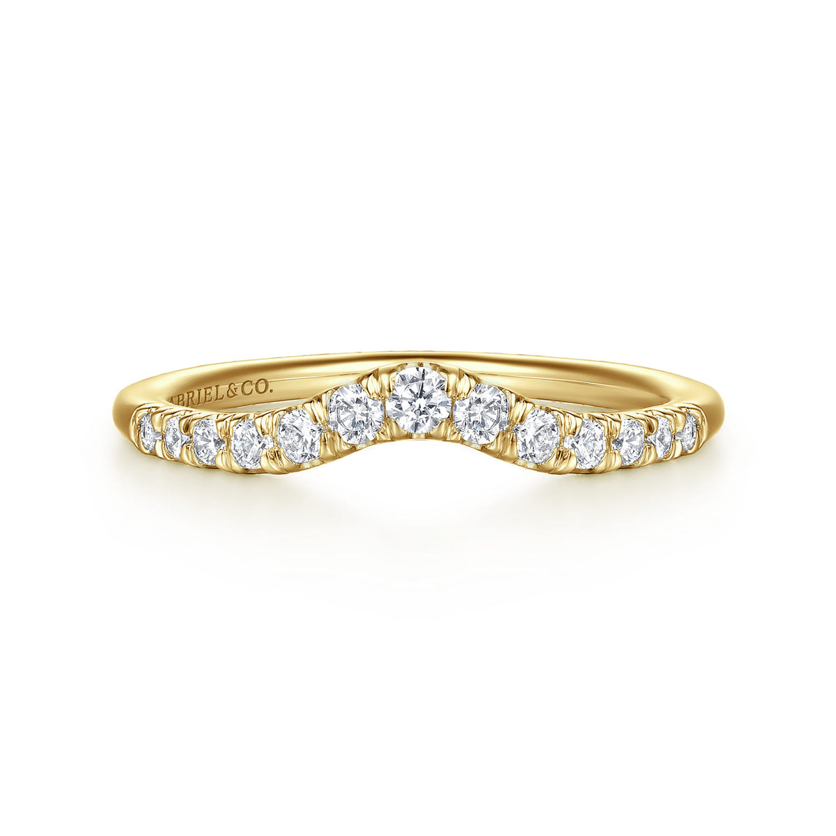 Curved 14K Yellow Gold French Pavé Diamond Wedding Band — Gabriel & Co. AN10974Y44JJ