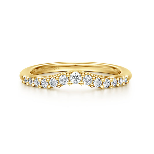 Curved 14K Yellow Gold Shared Prong Diamond Wedding Band — Gabriel & Co. AN10975Y44JJ