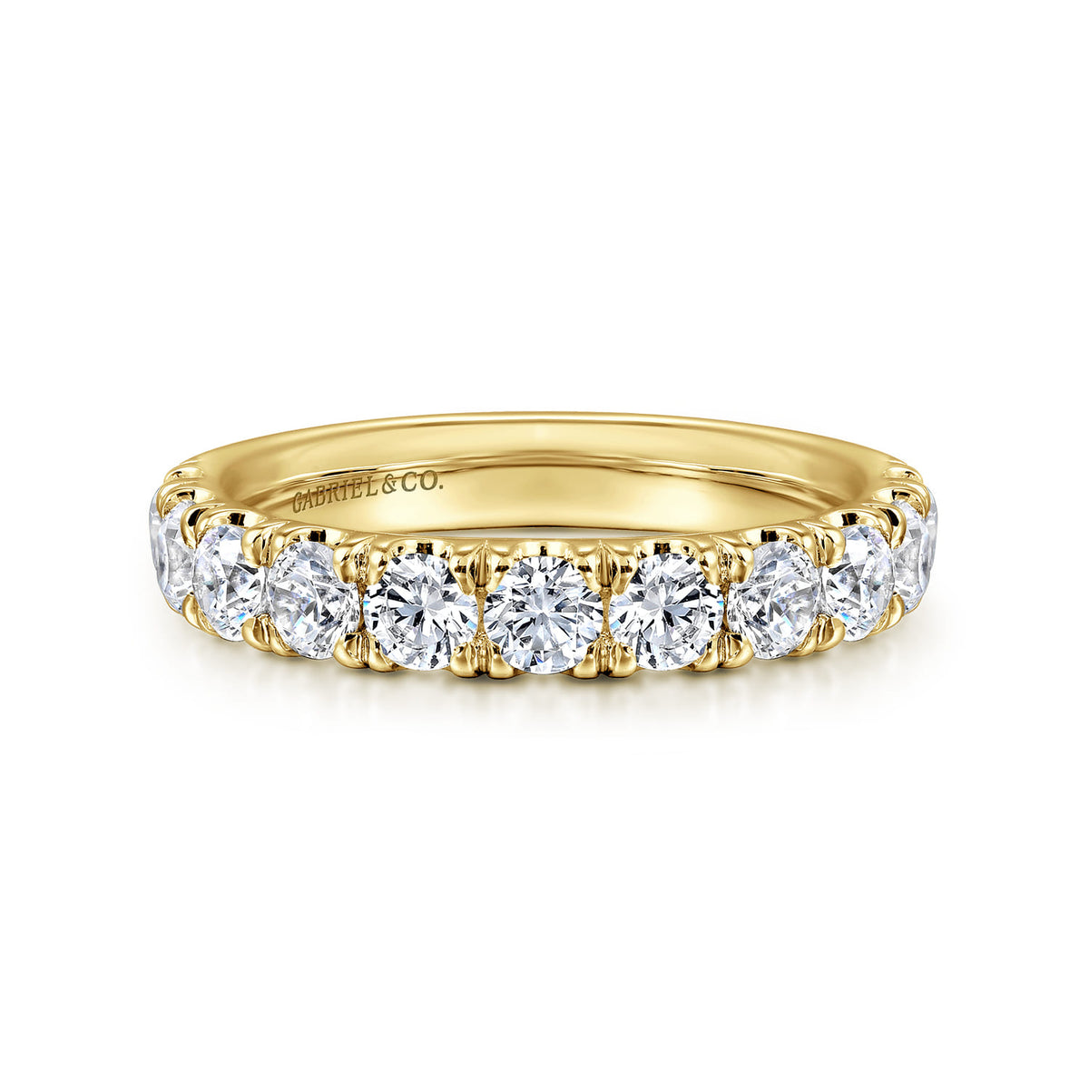 14K Yellow Gold 11 Stone French Pavé Set Diamond Wedding Band — Gabriel & Co. AN11179Y44JJ