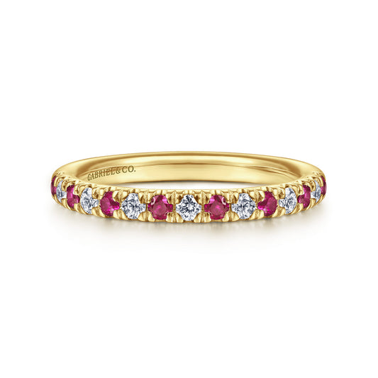 14K Yellow Gold French Pavé Diamond and Ruby Anniversary Band — Gabriel & Co. AN14190Y44RA