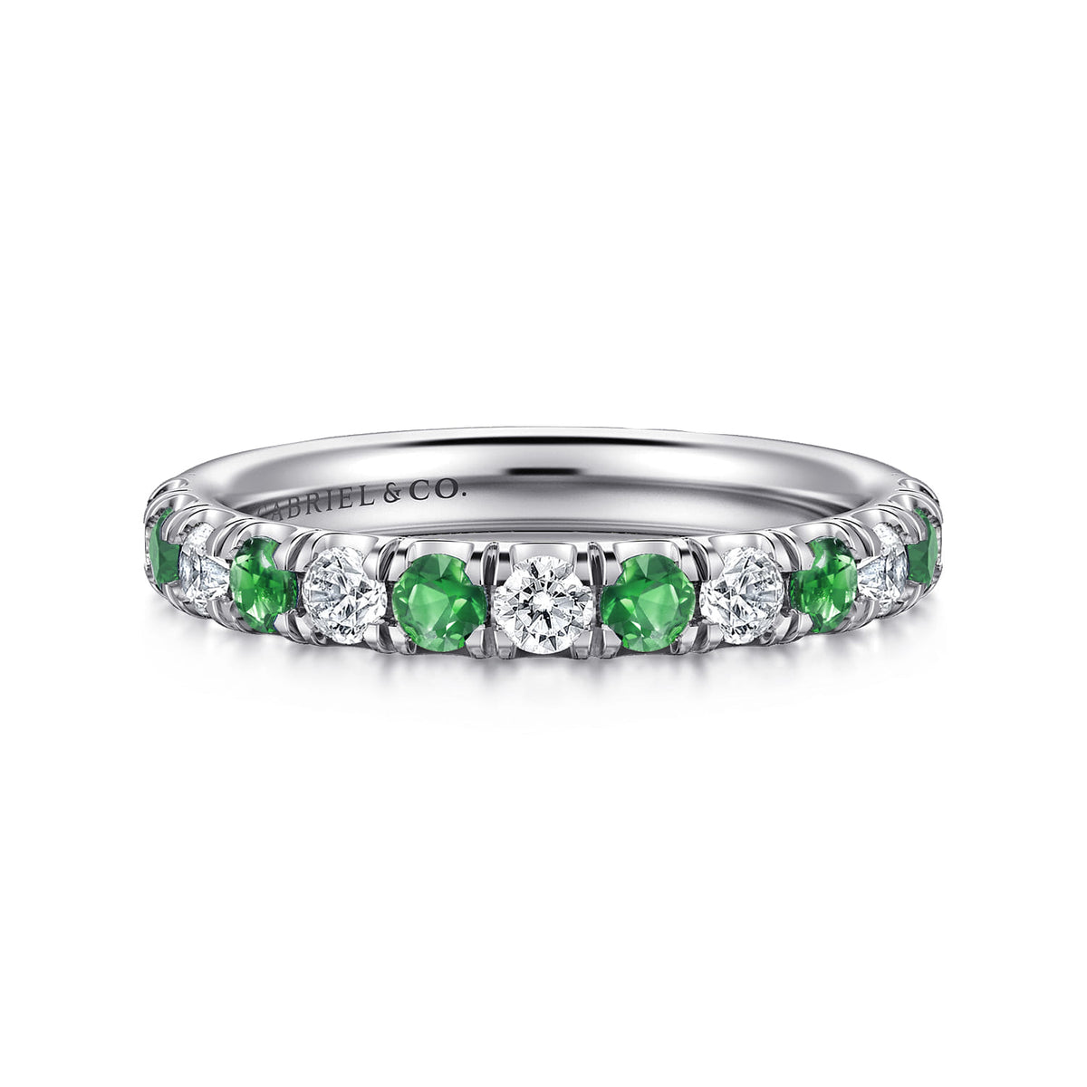 14K White Gold Diamond and Emerald Anniversary Band — Gabriel & Co. AN14191W44EA