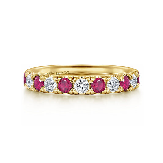 14K Yellow Gold 11 Stone Diamond and Ruby Anniversary Band — Gabriel & Co. AN14192Y44RA