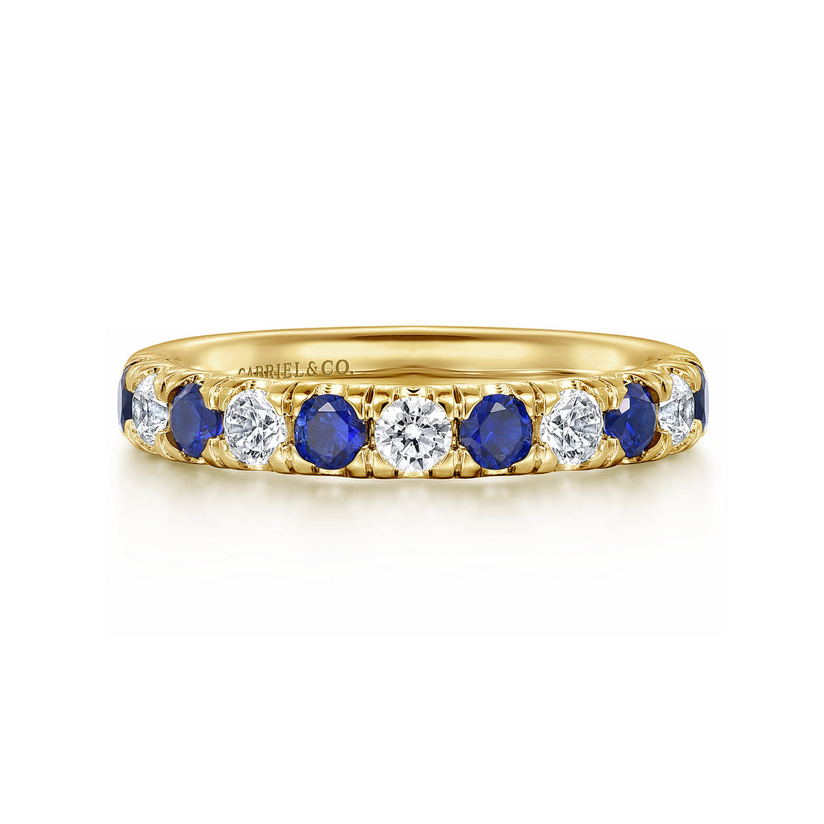 14K Yellow Gold 11 Stone Diamond and Sapphire Anniversary Band — Gabriel & Co. AN14192Y44SA