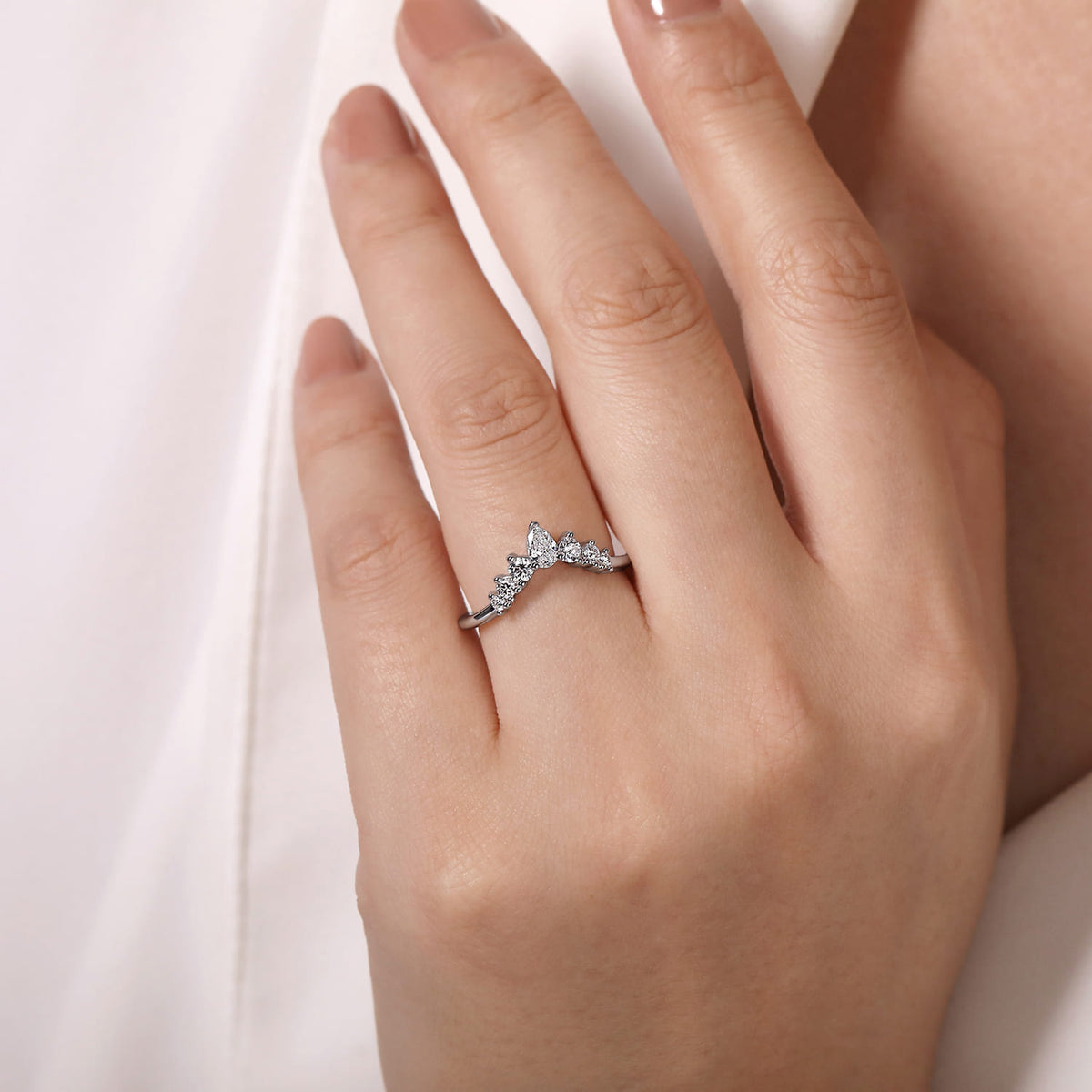Platinum Curved Pear Shape and RoundDiamond Anniversary Band — Gabriel & Co. AN15303PT4JJ