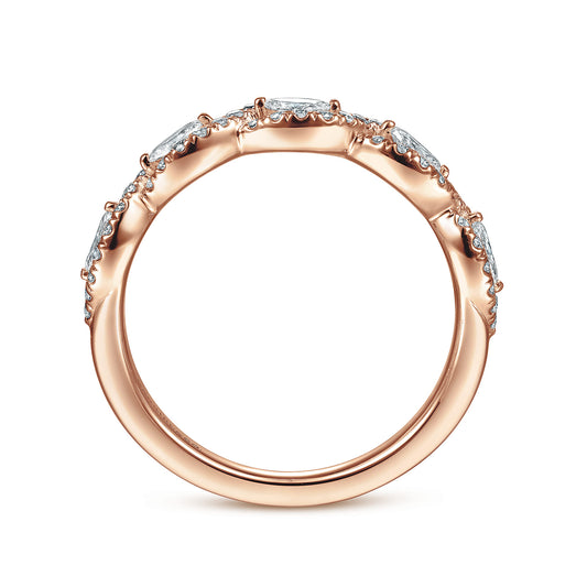 14K Rose Gold Round and Marquise Halo Station Diamond Anniversary Band — Gabriel & Co. AN15312K44JJ