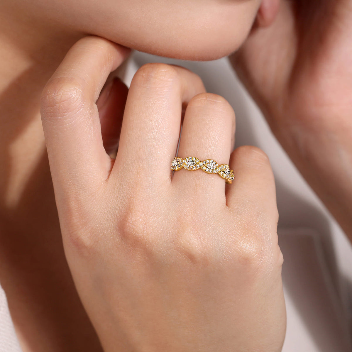 14K Yellow Gold Round and Marquise Halo Station Diamond Anniversary Band — Gabriel & Co. AN15312Y44JJ