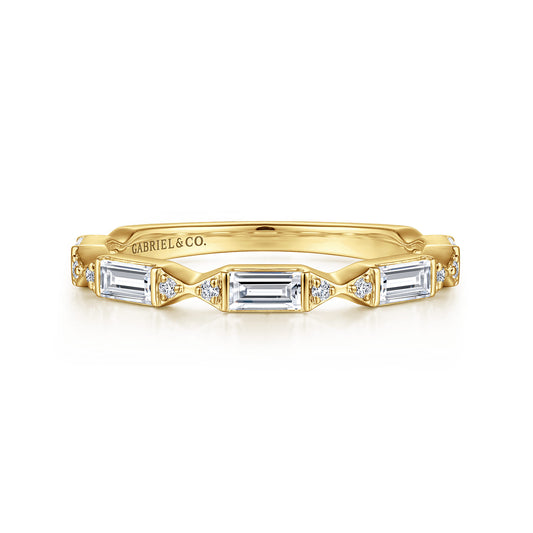 14K Yellow Gold Bar Set Baguette and Round Diamond Anniversary Band — Gabriel & Co. AN15555Y44JJ
