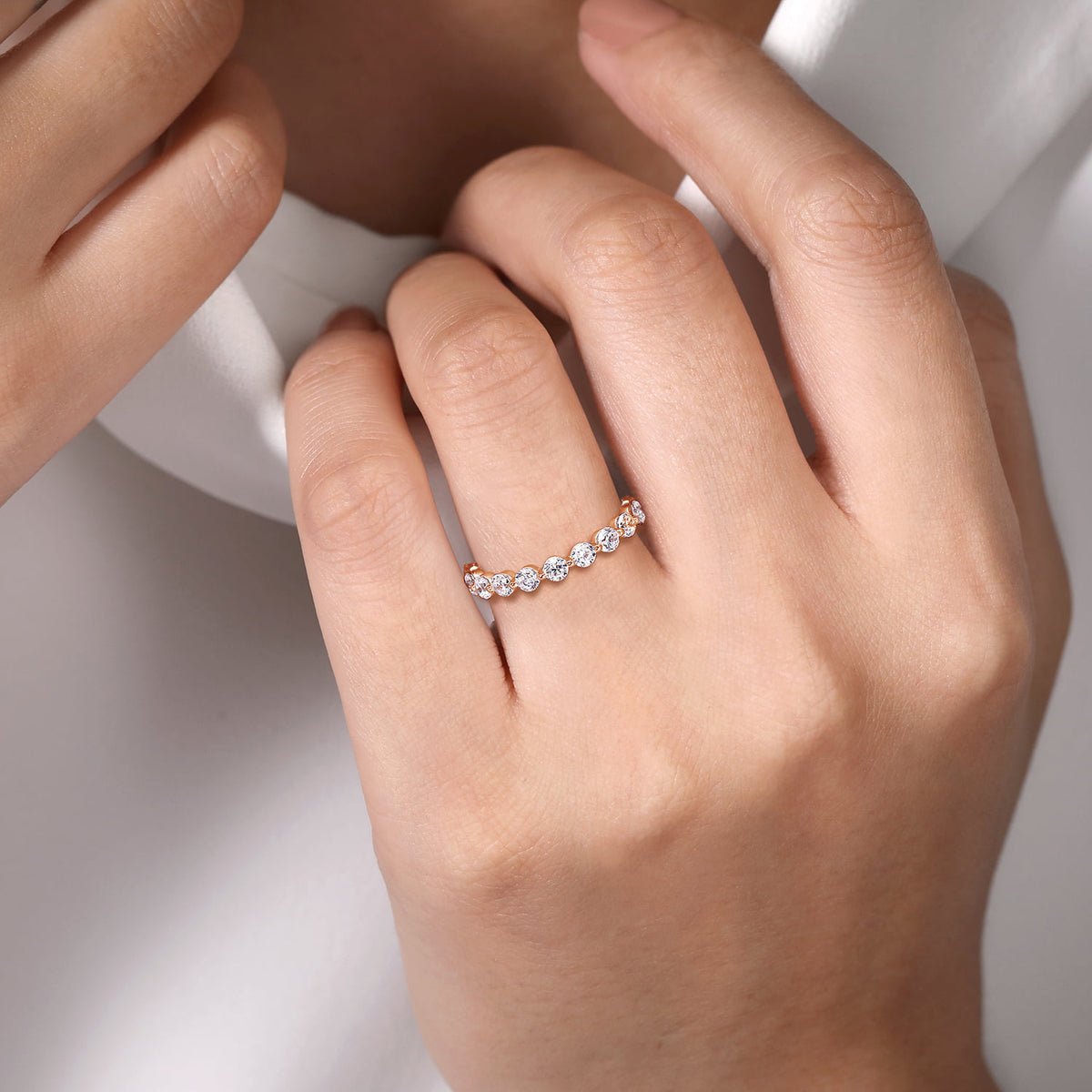 14K Rose Gold Single Prong Diamond Anniversary Band — Gabriel & Co. AN15749K44JJ