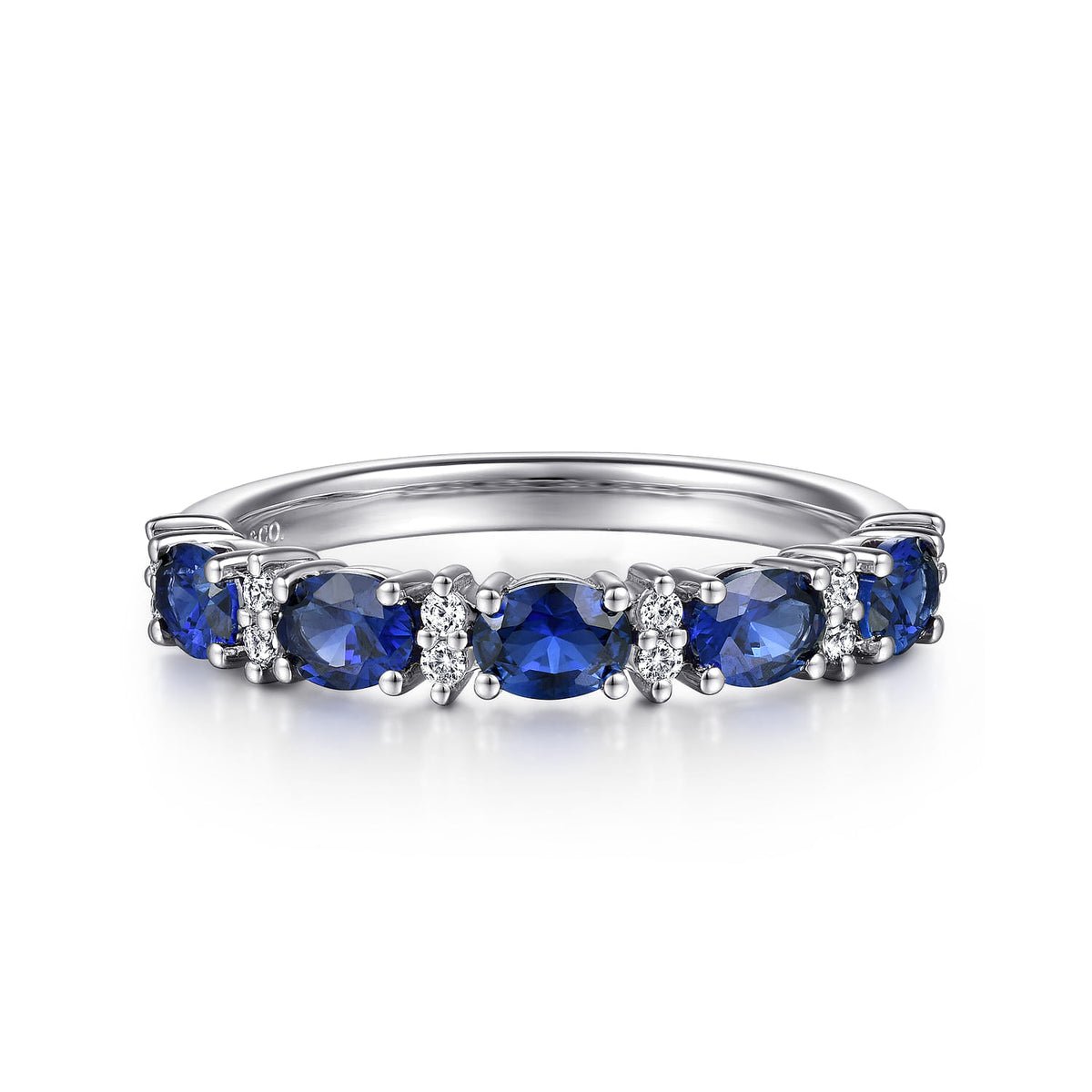 14K White Gold Oval Sapphire and Diamond Anniversary Band — Gabriel & Co. AN15827W44SA