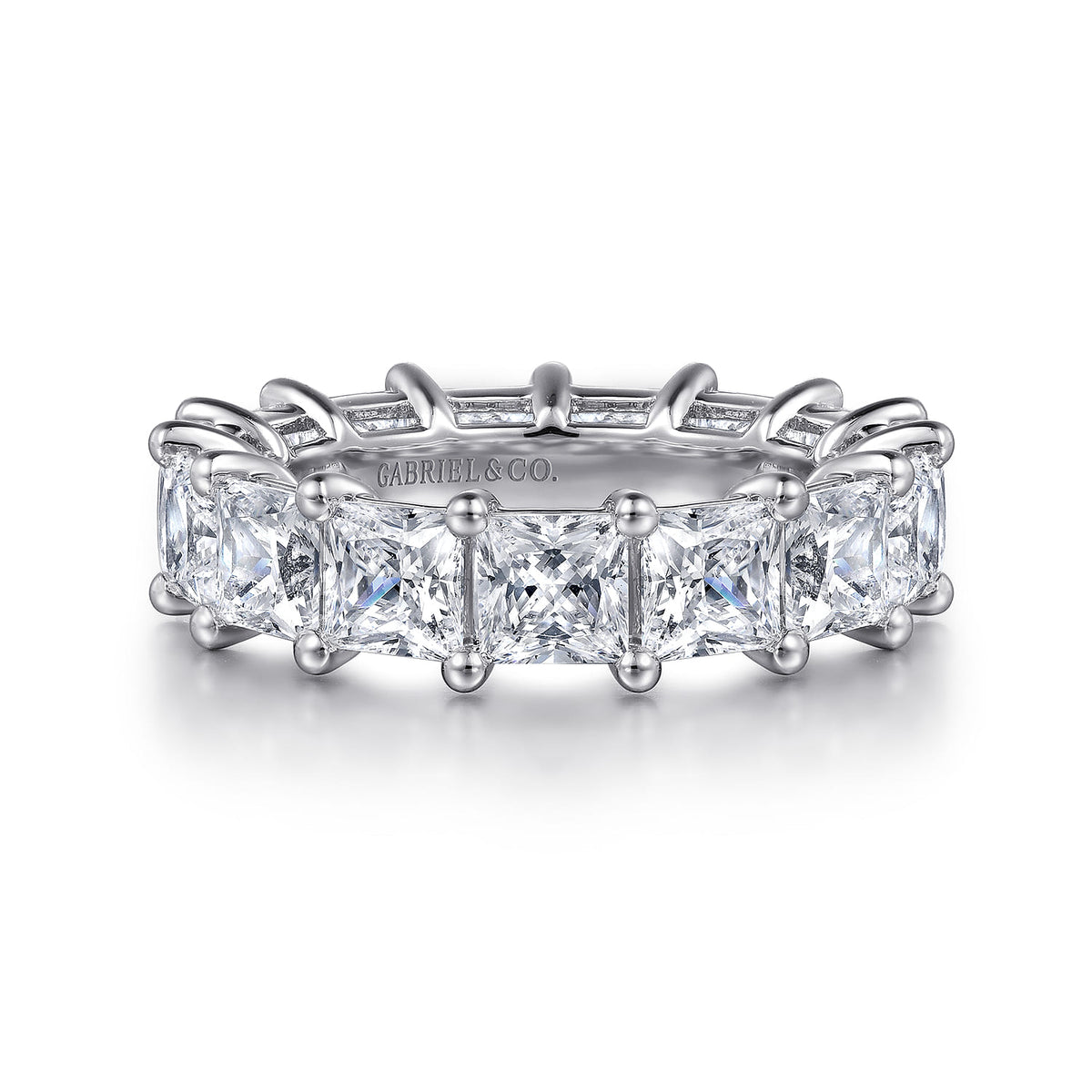 14K White Gold Princess Cut Shared Prong Diamond Eternity Band — Gabriel & Co. AN16283-6W44JJ