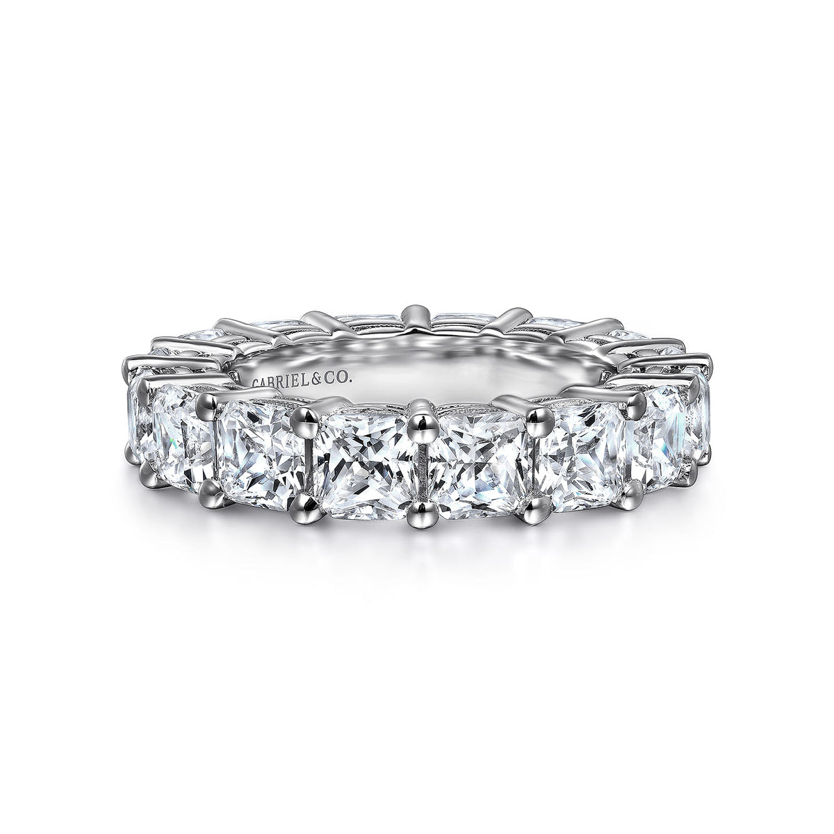 14K White Gold Cushion Cut Shared Prong Diamond Eternity Band — Gabriel & Co. AN16386-6W44JJ