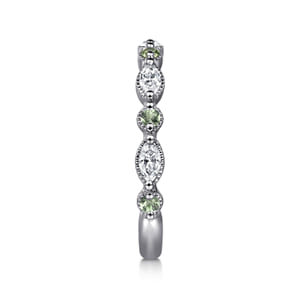 Vintage Inspire 14K White Gold Round Green Sapphire and Marquise Diamond Anniversary Band - 0.35 ct — Gabriel & Co. AN16459W43GS