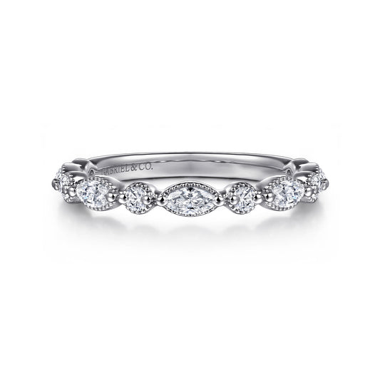 14K White Gold Marquise and Round Vintage Inspire Diamond Anniversary Band — Gabriel & Co. AN16459W44JJ