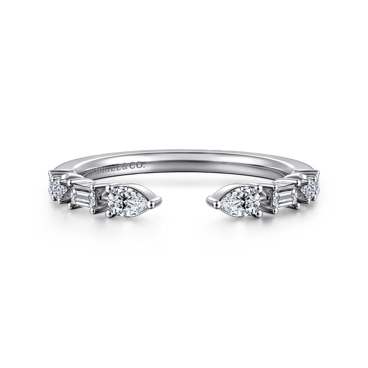 14K White Gold Baguette and Round Open Diamond Band — Gabriel & Co. AN16802W44JJ
