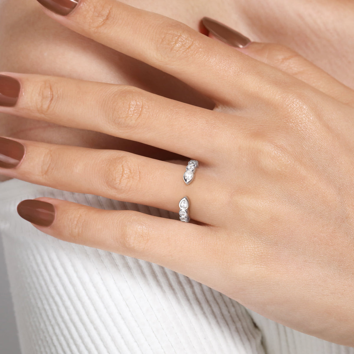 14K White Gold Bezel Set Pear and Round Open Diamond Eternity Band — Gabriel & Co. AN16810-6W44JJ