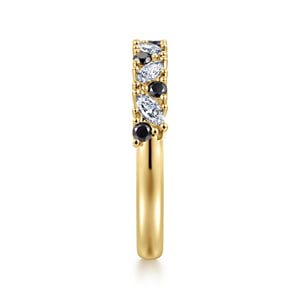 14K Yellow Gold Prong Round Black Diamond and Marquise Diamond Anniversary Band - 0.60 ct — Gabriel & Co. AN16879Y43BD