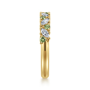 14K Yellow Gold Prong Round Green Sapphire and Marquise Diamond Anniversary Band - 0.40 ct — Gabriel & Co. AN16879Y43GS