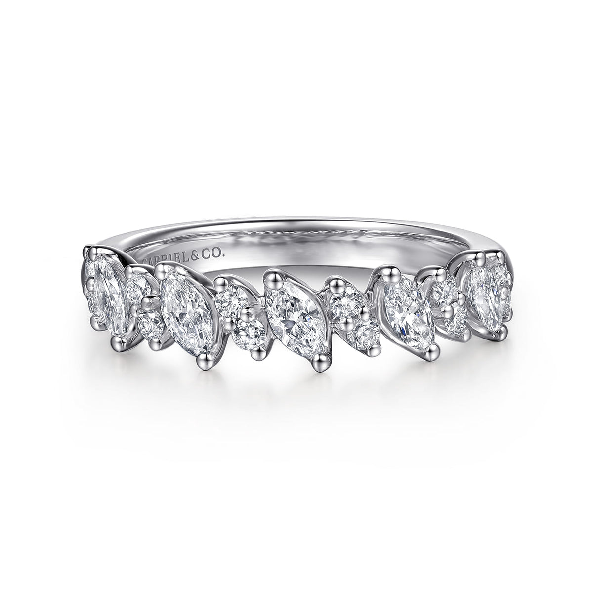 14K White Gold Prong Set Marquise and Round Diamond Anniversary Band — Gabriel & Co. AN16919W44JJ