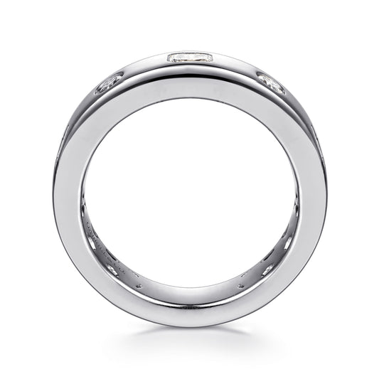 14K White Gold Flush Set Emerald Cut and Round Diamond Anniversary Band — Gabriel & Co. AN16924W44JJ