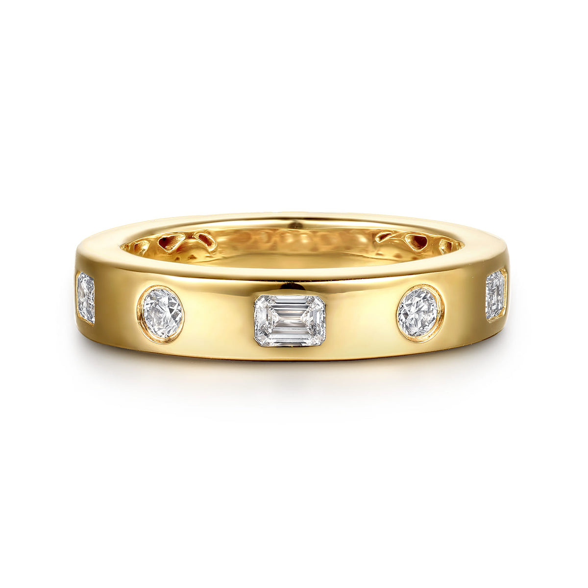 14K Yellow Gold Flush Set Emerald Cut and Round Diamond Anniversary Band — Gabriel & Co. AN16924Y44JJ
