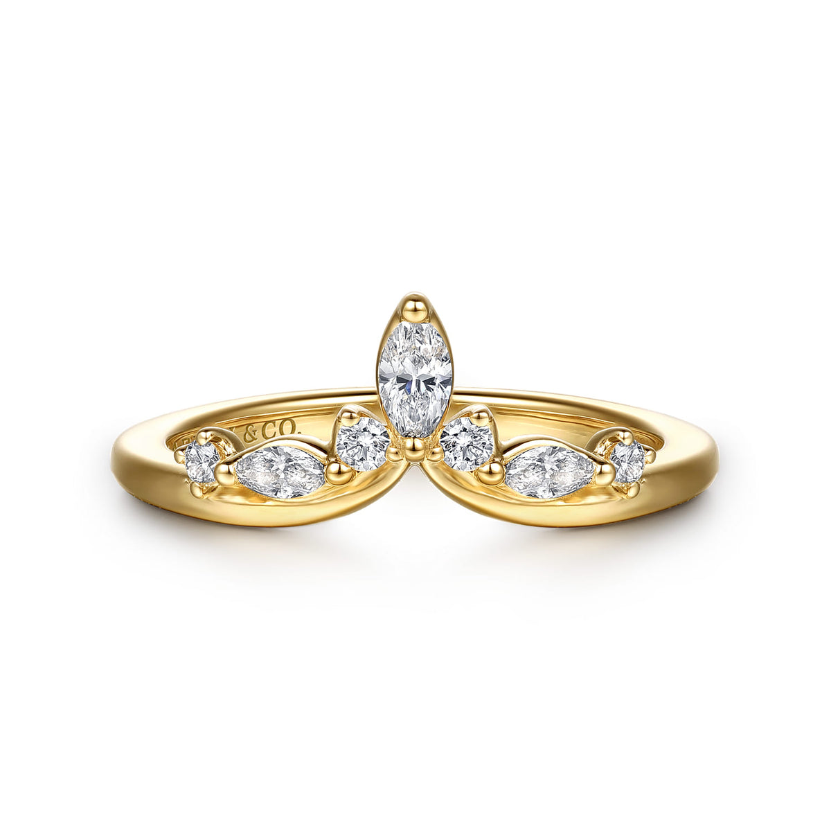 14K Yellow Gold Prong Set Marquise and Round Diamond Anniversary Band — Gabriel & Co. AN16925Y44JJ