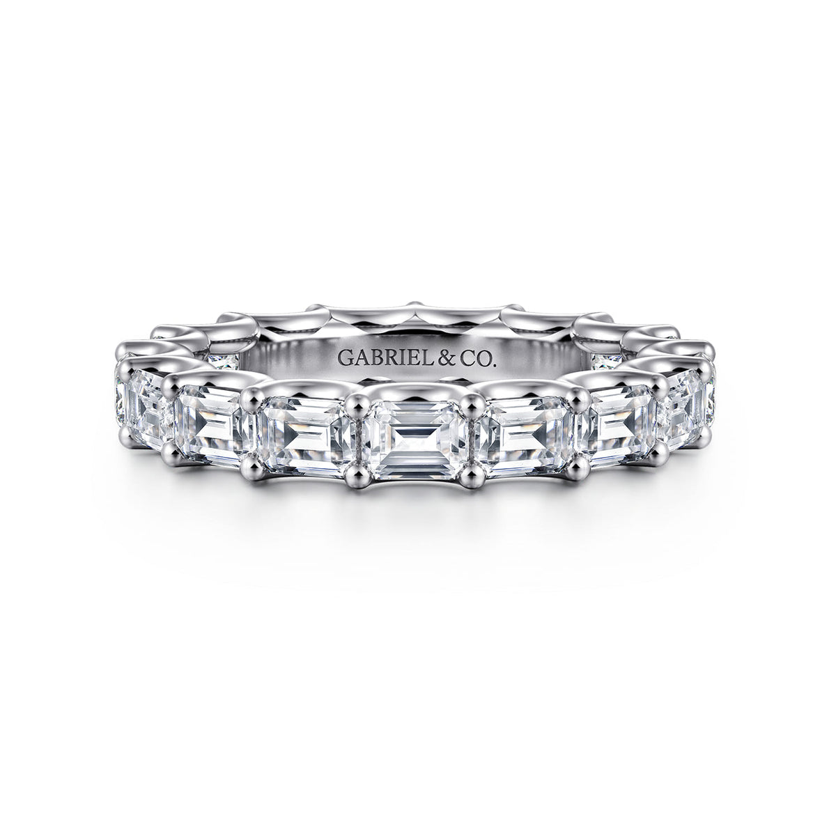 14K White Gold Scallop Setting East West Emerald Cut Diamond Eternity Band — Gabriel & Co. AN17152-6W43JJ