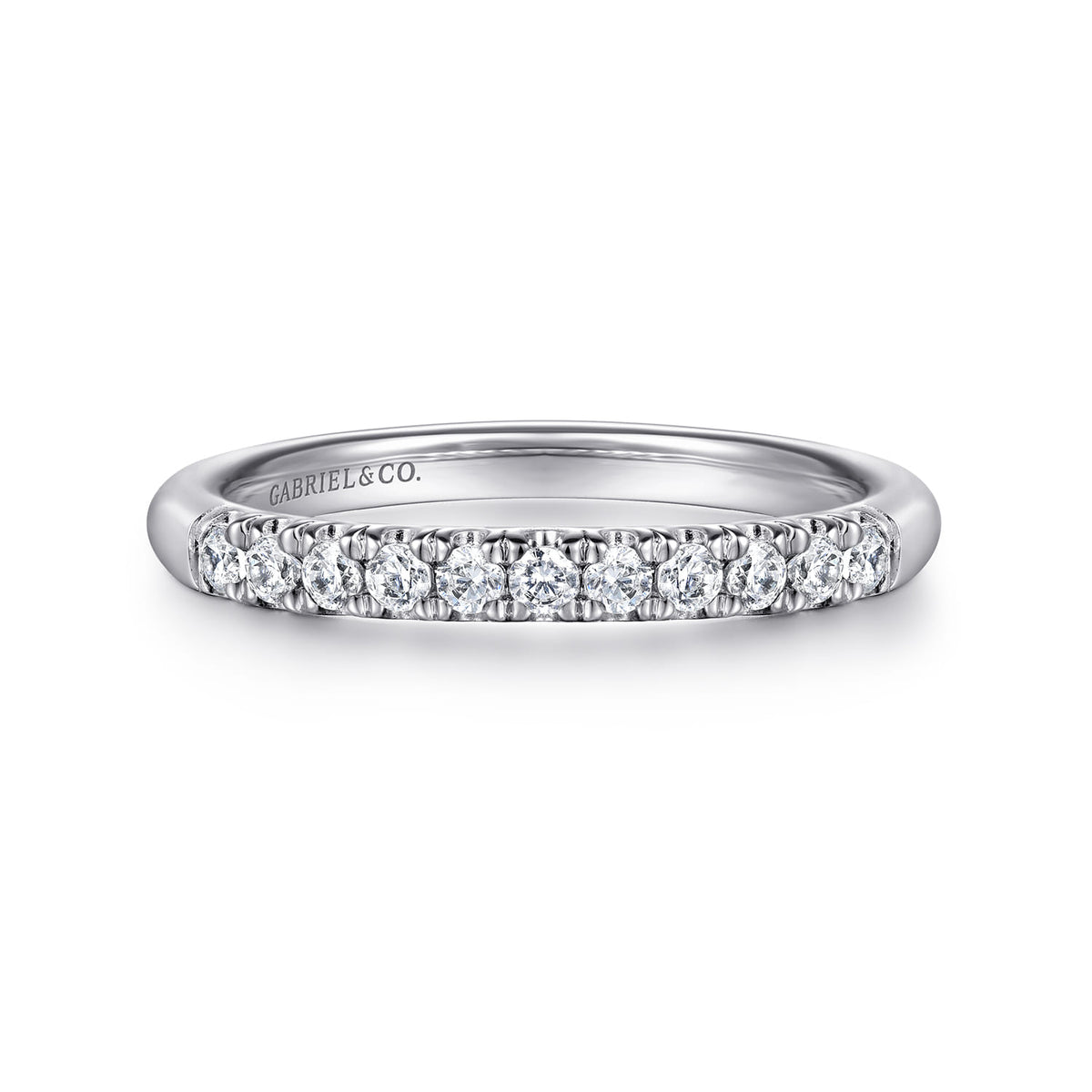 14K White Gold 11 Stone French Pavé Diamond Wedding Band — Gabriel & Co. AN6071W44JJ
