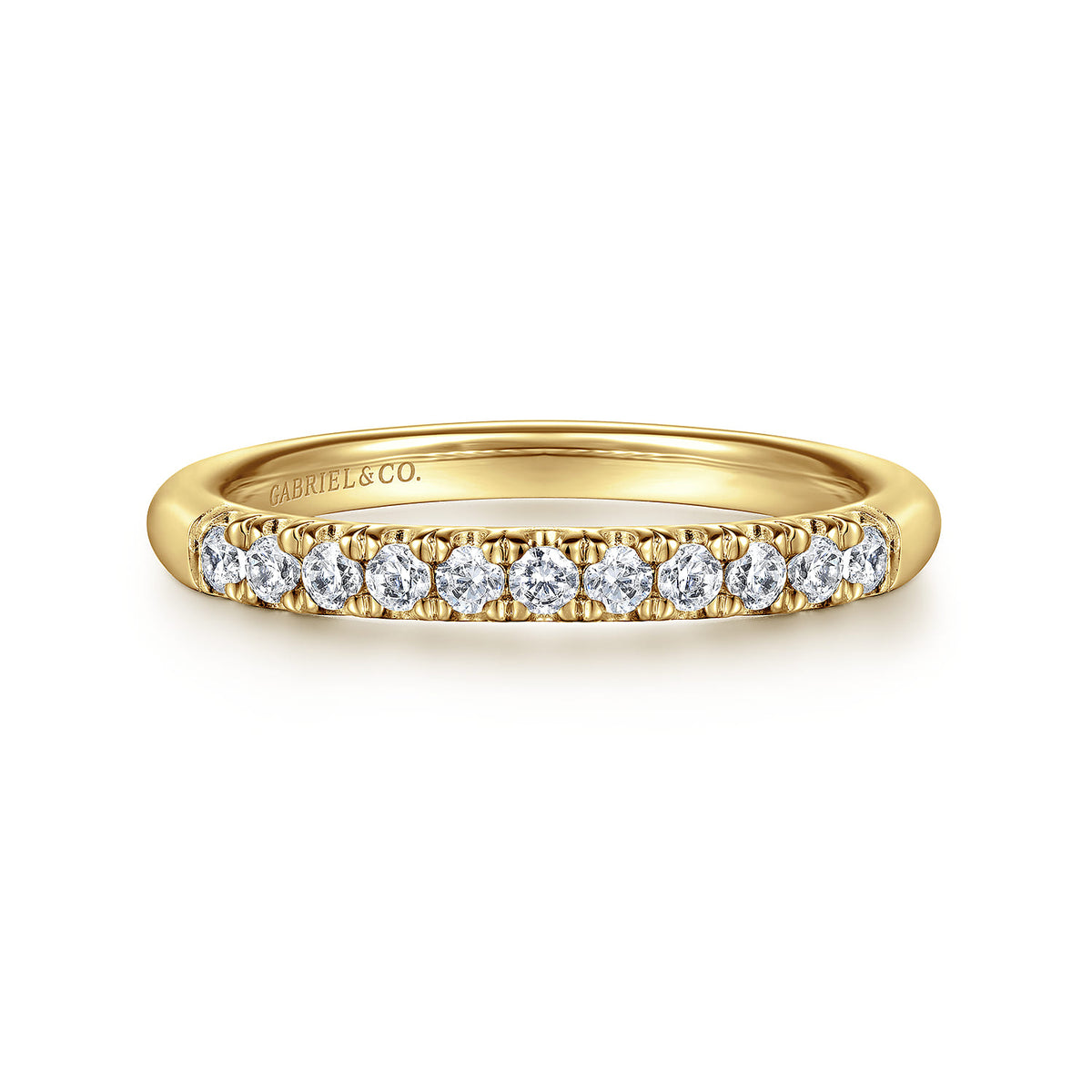 14K Yellow Gold 11 Stone French Pavé Diamond Wedding Band — Gabriel & Co. AN6071Y44JJ