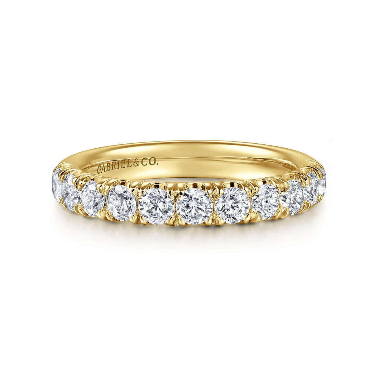 14K Yellow Gold 11 Stone French Pavé Diamond Wedding Band — Gabriel & Co. AN6074Y44JJ