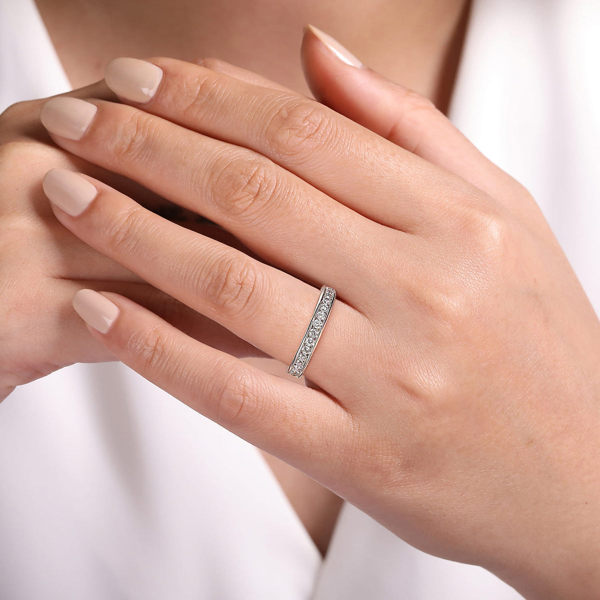 Platinum Channel Set Diamond Wedding Band — Gabriel & Co. AN7579PT4JJ