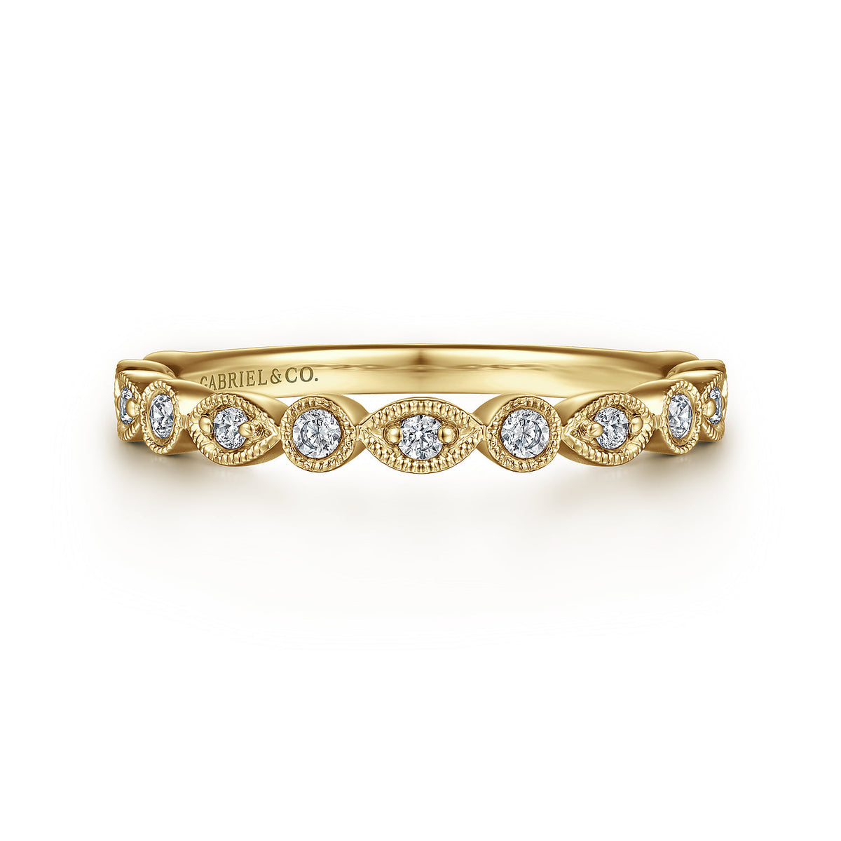 Vintage Inspired 14K Yellow Gold Marquise and Round Station Diamond Anniversary Band — Gabriel & Co. AN8386Y44JJ