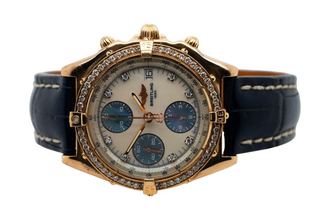 Breitling Chronomat 18k Yellow Gold Mother of Pearl Dial and Diamond Bezel Watch